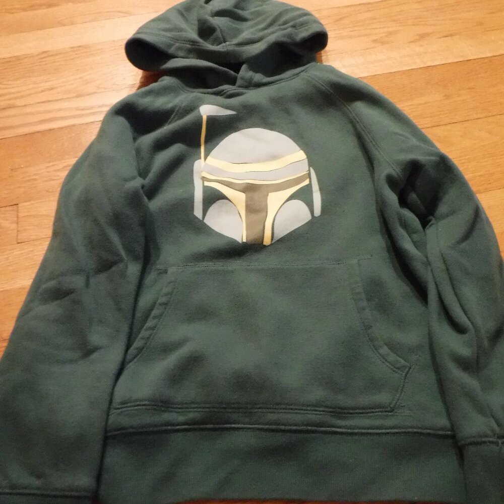 Boba Fett Helmet Boys Star Wars Size 8-10 Medium Hoodie Green Pocket